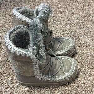 Mou Gray Fur-Trimmed Winter Boots